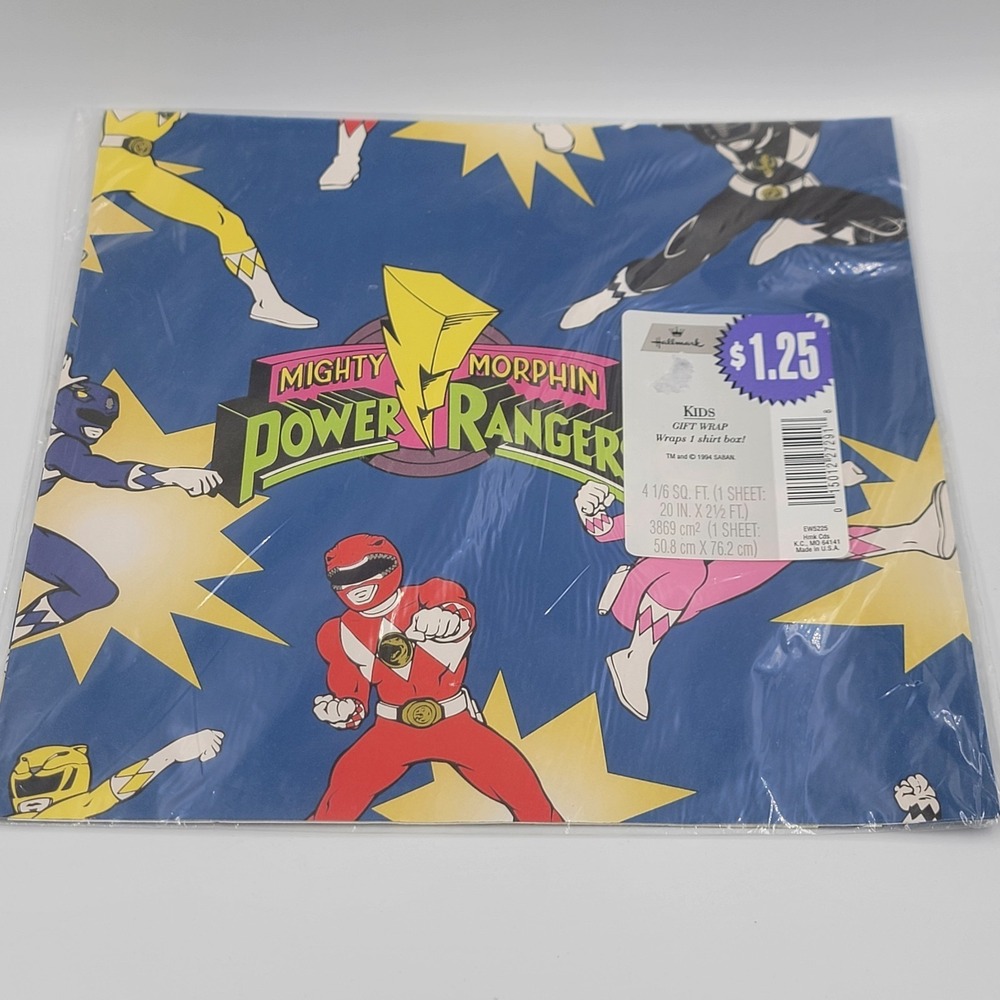 Gift Wrap Sheet Mighty Morphin Power Rangers 1994 Hallmark Cards NEW SEALED